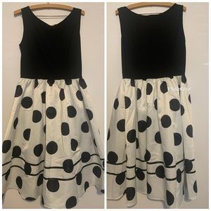 Black polkadot circle skirt dress